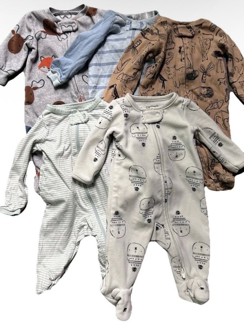 Baby Footie Pajamas Fleece Cotton Animals Size Newborn